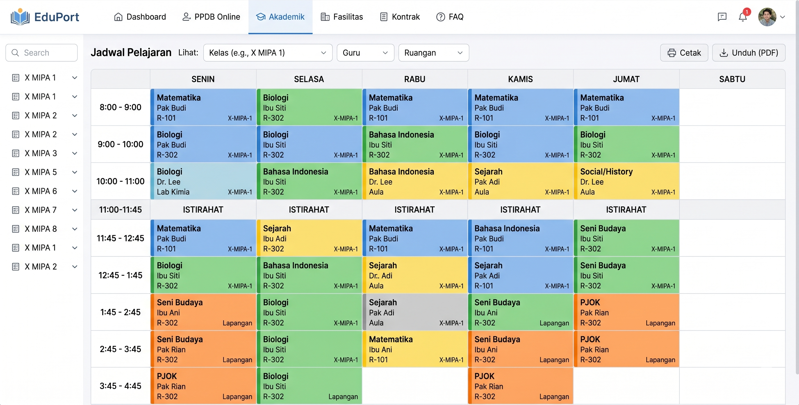 Class Schedule Dashboard