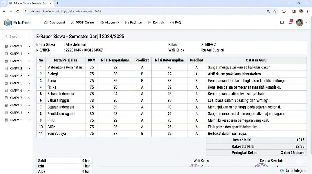 Student Report Card